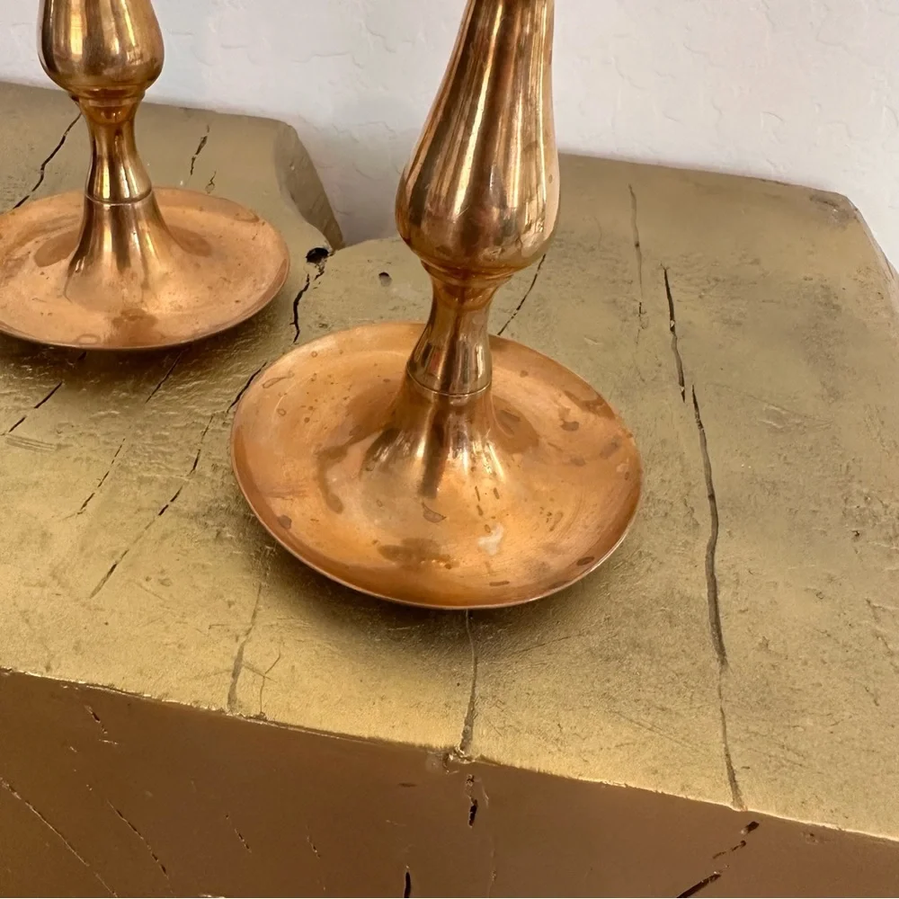 Pair of 2 Gold tone Candlestick Holders